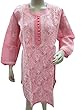 Indian Kurta Pink Floral Embroidered Tunic Kurti Dress Large