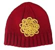 Handmade Acrylic Hat with Crocheted Embellishment - Girls (Deep Red and Yellow)