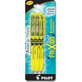 Pilot FriXion Light Erasable Highlighter, Yellow, Chisel Point, Three per Pack (46506)