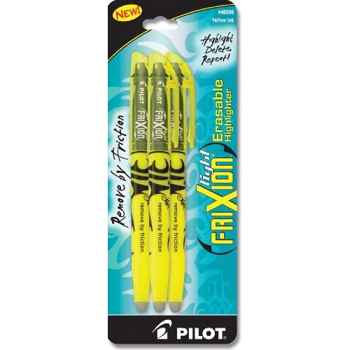 Pilot FriXion Light Erasable Highlighter, Yellow, Chisel Point, Three per Pack