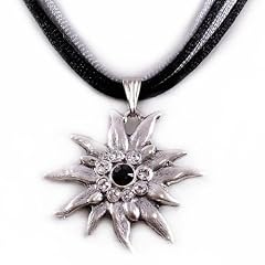 Ababella Edelweißkette groß an Satinband - Schwarz/Silber