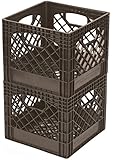 Buddeez MC01016BRN7533 Milk Crates, 16-Quart, Brown, 2-Pack
