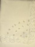 Hand Knitted Crochet Finished White Chenille Baby Blanket Trimmed with Sequin Flowers