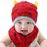 Happy cherry　ベビー　ビブ　赤ちゃん　帽子　セット　キャップ　ハット　柔らか　牛の角付き　可愛い　高品質　春　夏　秋　新生児　三角スタイル　レッド