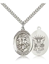 .925 Sterling Silver Saint St. George / Navy USN Sailor Seaman Protection Gift Medal Pendant 1/2 x 1/4 Inches Boy Scouts/Soldiers-9040- Comes with a SS Lite Curb Chain Neckace And a Black velvet Box