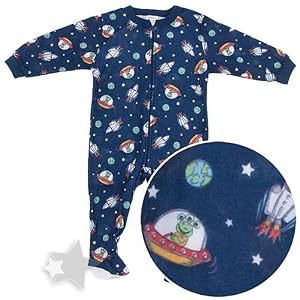 Navy Space Ship Footed Sleeper Pajamas for Infant Boys