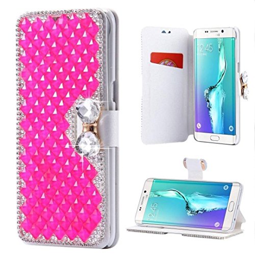 iPhone 7 Plus Wallet Case,Inspirationc and Made Luxury 3D Bling Crystal Rhinestone Leather Purse Flip Card Pouch Stand Cover Case for iPhone 7 Plus 5.5 Inch--Rose Red