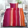 Bettw�sche Garnituren 3-teilig Microfaser Gr�sse 1x Bettbezug 200x200 cm und 2x Kissenbezug 80x80 cm, "Dora" Farbe orange, rot, pink