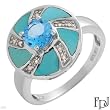 FPJ Dazzling High quality Ring With 2.55ctw Precious Stones - Genuine Clean Diamonds, Topaz and Turquoises Made in 14K White Gold - Certificate Available.