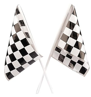 Racing Party Favor Pack 120 pc Kid's Race Car Birthday (24 Mini Checkered Flags, 12 Rubber Bracelets, 72 Tattoos, 12 sticker sheets, Bonus Bag)