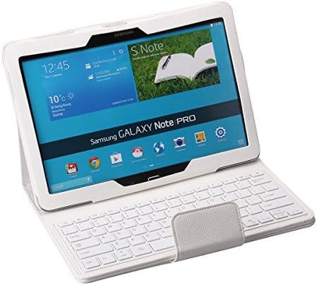 TPCROMEER Samsung Galaxy Tab Pro 12.2 & Samsung Galaxy Note Pro P900 P901 12.2" Portable Folio PU Leather Case Cover with Removable Wireless Bluetooth Keyboard - White