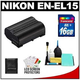 Nikon EN-EL15 Rechargeable Li-ion Battery with 16GB Card + Kit for 1 V1, D7000 & D800 Digital SLR Camera