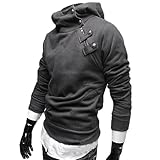 Allegra K Men Button Detail Plush Hooded Autumn Sweatershirt Dark Gray S