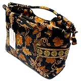 Quilted Fabric Zippered Handbag Black & Brown Floral Design 510cmLSTD8L. SL160 Quilted Fabric Zippered Handbag Black & Brown Floral Design