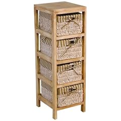 Hansen Korb 3401/4 Holzregal mit 4 Maisstrohk�rben / mit braun/beige gestreiftem Stoff / B 27 T 30 H 81 cm