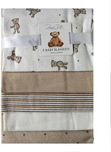 Rene Rofe 5 Pk.Soft Flannel Baby Boys Receiving Blankets  Beige