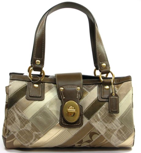 COACH Patchwork Satchel Signature Khaki Zip Handbag