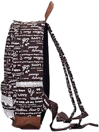 Landiya Girl's Lace Graffiti Letters Travel Leisure Canvas Backpack for Student (Brown)