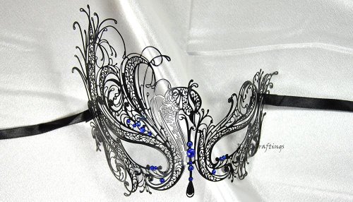 Artistic Masquerade Mask Collection - Royal Sapphire Diamonds Laser Cut Venetian Masquerade Mask - Masquerade Ball, Prom, Parties