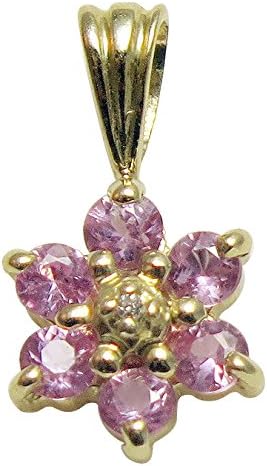 14K White Gold Pink Sapphire and Diamond Flower Pendant