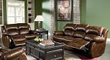 2pc Recliner Sofa Set Double Pillow Back Dark Brown Bonded Leather
