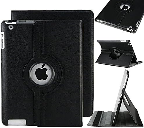 iPad 2/3/4 Case, 360°Degree Rotating Stand Case Cover with Auto Sleep / Wake Feature for iPad 2/3/4(9 Colors)this case is for iPad 2/3/4 (Black)