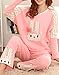 VENTELAN Women's Rabit Printed Sleepwear Long Sleeve Korean Fashion Pajamas Set