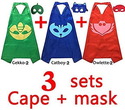 YGQL PJ Masks Costumes For Kids Set of 3 Catboy Owlette Gekko Mask with Cape (27.5 inches) by YGQL