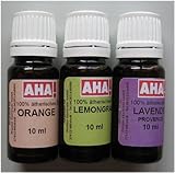 3er-Set - 100% natürliche ätherische Öle für Vesuvio - a`10 ml - bestehen aus: 1 Flasche Orange/Sizilien, 1 Flasche Lemongras/Indien, 1 Flasche Lavendel/Provence (ISO-9235 zertifiziert)