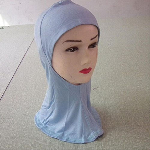 Cotton Head Neck Chest Cover Wear Band Bonnet Hijab Islamic Turban Scarf Light Blue