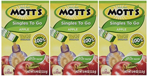 Lot of 3 (6-ct.) MOTTS APPLE * Singles to Go! 100% Vitamin C * Sugar Free Drink Mix *