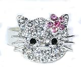 Kitty Crystal Ring with Pink Flower Adjustable size GIFT BOXED