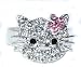 Kitty Crystal Ring with Pink Flower Adjustable size GIFT BOXED