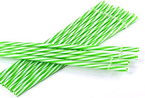 KKMOtech BPA-Free Reusable Plastic Thick Drinking Straws Mason Jar Straws Mix Color Small Stripe (Green 12PCS)