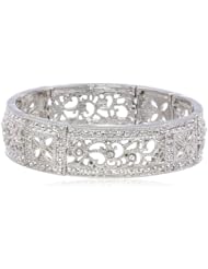 1928 Jewelry "Vintage Lace" Crystal Square Filigree Stretch Bracelet