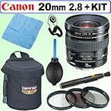 Canon EF 20mm f/2.8 USM Wide Angle Lens for Canon SLR Cameras + Deluxe Accessory Kit
