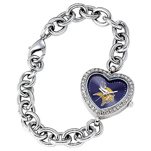 Minnesota Vikings NFL Silver Rhinestone Ladies Heart Watch