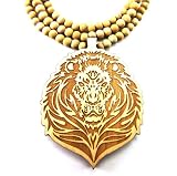 Large Wooden Lion Head Natural Good Quality Wood Pendant & Chain