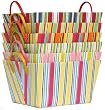 Bright Cotton Fabric Covered Striped Large Cases with Leatherette Handles 15"x11"x9" Set of 6