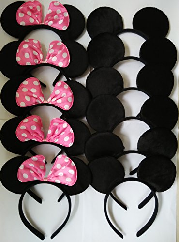 Mickey Mouse Ears Solid Black&Bow Minnie Headband for Boys&Girls Birthday Party
