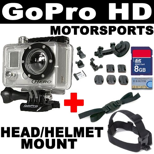 GoPro HD Motorsports HERO On-Board High-Definition Waterproof Digital Camera + GoPro Head Strap Mount + GoPro Vented Helmet Strap + SD 8GB Memory Card