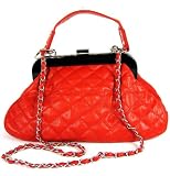 Womens Red Quilted Chain Frame Designer Shoulder Handbag