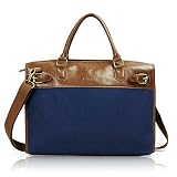 Lavievert Cotton Canvas and Crazy-horse PU Leather Laptop Bag / Vintage Cross Body Shoulder Bag and Handbag 2 in 1 / Notebook Ultrabook Tablet Padded Case for Up to 15.6 Inch Laptop - Blue