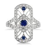 Created Sapphire and Genuine Diamond Long Knuckle Ring in .925 Sterling Silver