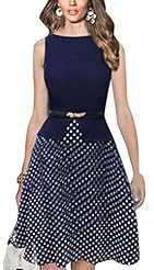 Polka Dot Print Belted Illusion Summer Sleeveless  Dress