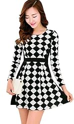A-line Checkered Print Plaid Print Cocktail Long Sleeves Shift  Dress