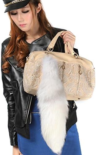 hadlook 45cm Huge Fluffy White Gray Fox Tail Fur Cosplay Toy Alopex Lagopus Ring Hook