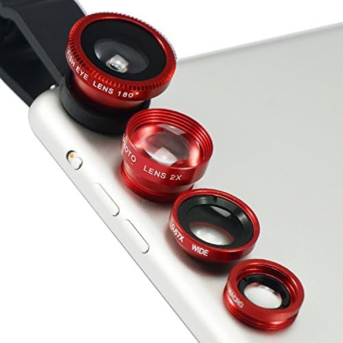 First2savvv JTSJ-4N1-A08 red mobile phone Universal 4 in 1 Clip Camera professional glass Lens Kit (fish eye, wide angle, macro lens and barlow) for Toshiba ENCORE MIN Toshiba ENCORE 2 Toshiba ENCORE 2 10 INCH Toshiba WT310 Lenovo Yoga Tablet 2 Pro