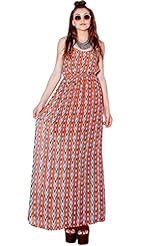 Polyester Spaghetti Strap Chevron Print Elasticized   Waistline Maxi Dress 