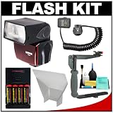 Sunpak PF30X Electronic Flash Unit (Nikon i-TTL) with (4) AA Batteries & Charger + Stroboframe Bracket + Cord + Cleaning Kit for Nikon D40, D60, D90, D200, D300, D3, D700, D5000, D300s & D3000 Digital SLR Cameras